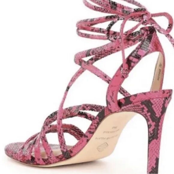 ANTONIO MELANI Vaylyn Snake Print Leather Lace Up Dress Sandals Pink & Blk 8.5 - Picture 2 of 9